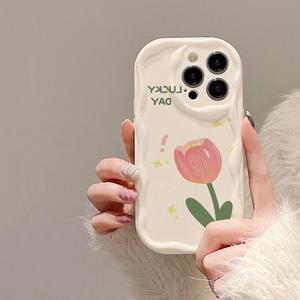 ทิวลิปสีชมพูเหมาะสำหรับ Apple 15pro ซีรีส์น่ารัก 14promax เคสโทรศัพท์มือถือ 13 ระดับไฮเอนด์ 12/11 XS ง่าย