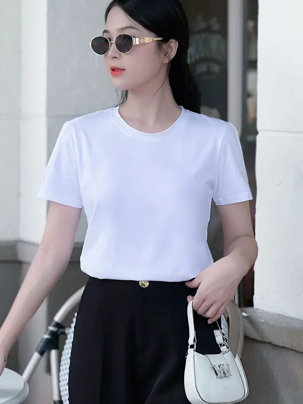 Áo thun trơn nữ cổ tròn TOLI 16 màu Form vừa dáng suông, vải cotton 4 chiều mềm mịn - BSB28 Top Women 2
