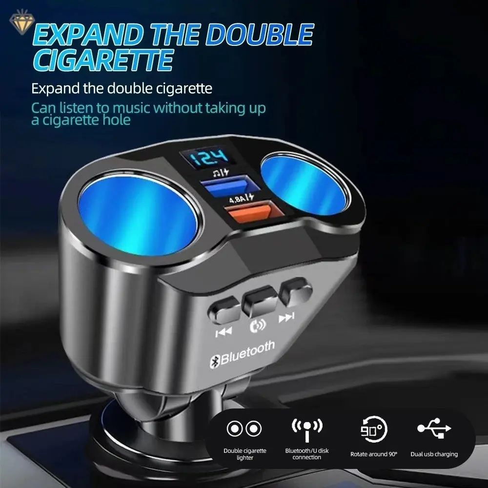 Bộ phát FM 5.0 Bluetooth , ổ cắm 12V, bộ chia bật lửa, bộ chuyển đổi nguồn, USB kép 4.8A, bộ sạc ô tô với màn hình điện áp Eltly