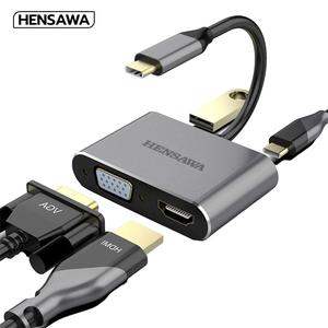 HENSAWA รุ่น VC318 Type C to VGA HDMI Adapter,4 in 1 USB Type C to 4K HDMI/VGA/USB 3.0/USB C PD 87W Charging