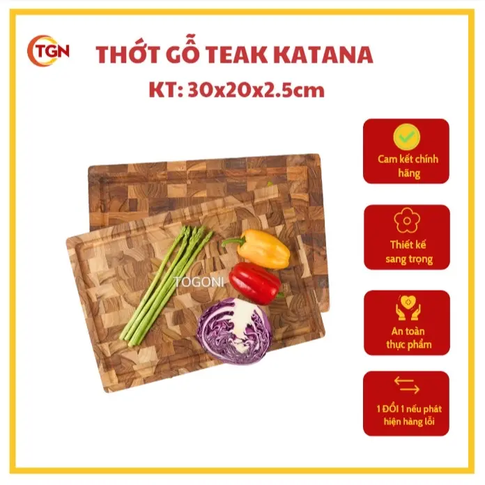 Thớt gỗ Teak KATANA hình chữ nhật - 30x20x2,5cm - Thớt thái