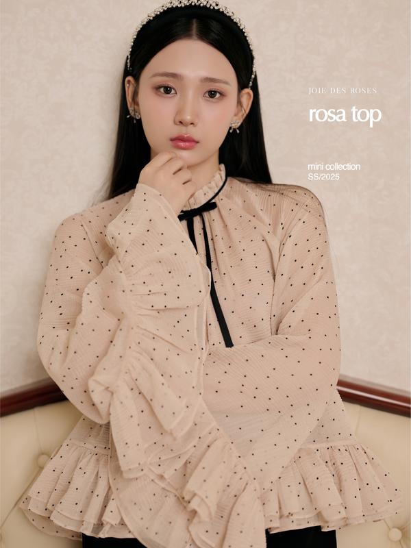 JOIE DES ROSES - Áo babydoll dáng xòe cổ tàu tay loe nhún ROSA TOP