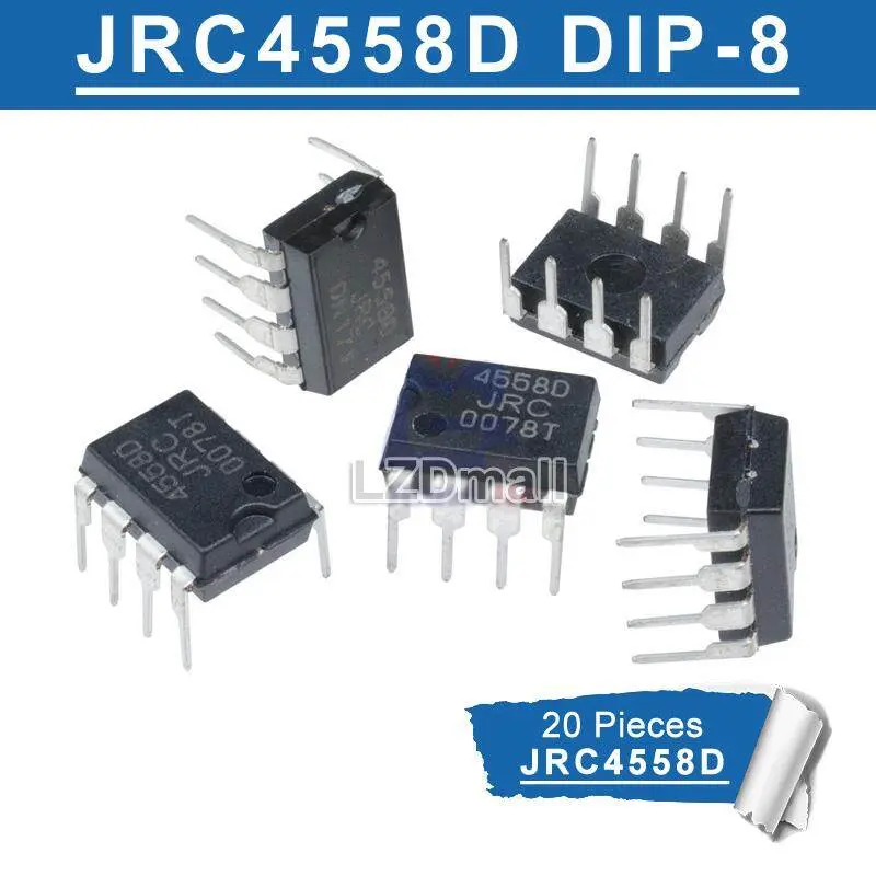 IC khuếch đại AMP kép, 20 chiếc, 4558D JRC4558D DIP-8, Tương thích với JRC4558 NJM4558, 4558, NJM4558 DIP8, Hàng mới về
