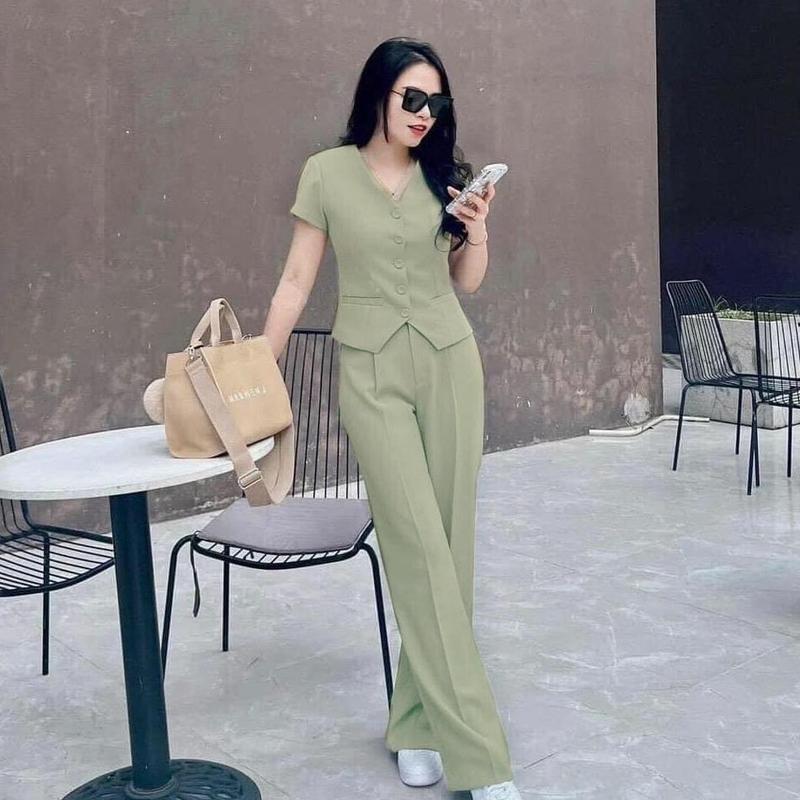 SET BỘ ÁO GILE ÁO TAY NGẮN KÈM QUẦN ỐNG SUÔNG THỜI TRANG NỮ TÍNH Top Women DRESS