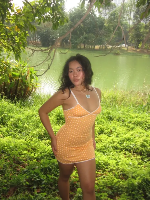 Đầm ôm hai dây cotton nữ viền ren mini dress phong cách tây đi chơi dạo phố màu cam sữa | bananabu 4