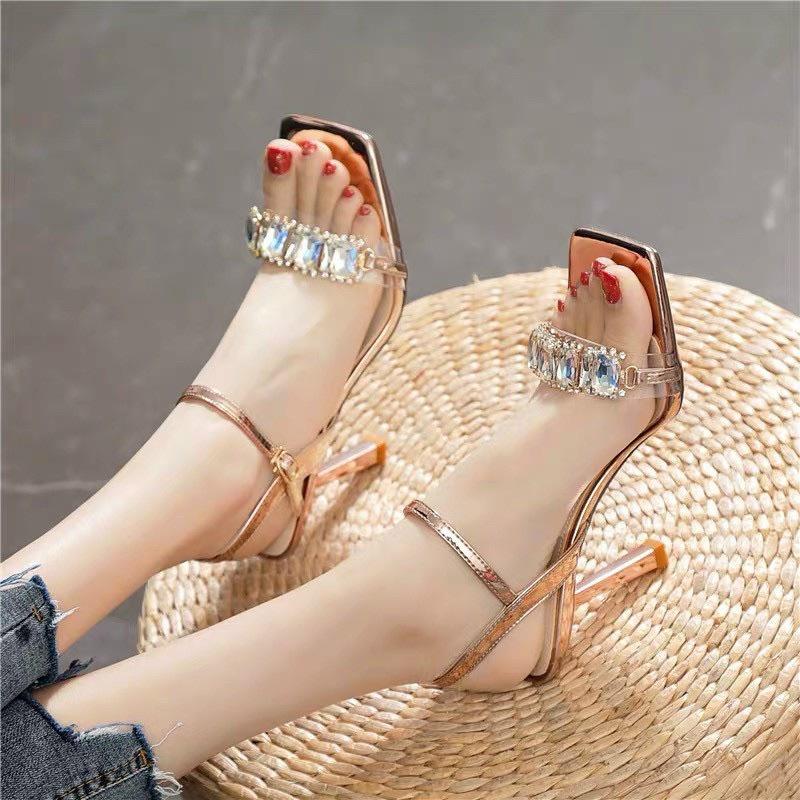 (size từ 35-41) Xăng đan đi tiệc Sandal cao gót 7-9 phân đính ĐÁ BẢY MÀU Mã T15 DéP Nữ