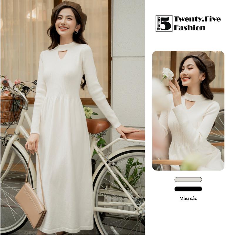 Đầm len nữ dáng dài phối cổ Twentyfive 5277 Women