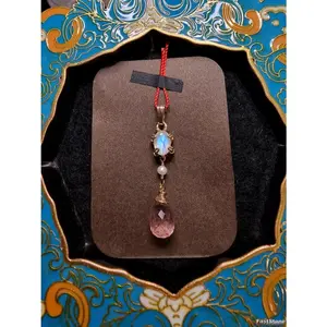 Liontin Batu Moonstone Cutting Strawberry Quartz 14K Chrome Full Natural 6.3mm B229