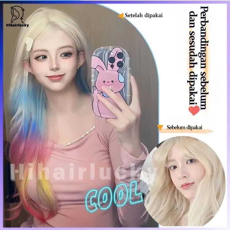HIL-0040 Hairclip Extension Warna Gradient - Aksesoris Rambut Konser Pesta, Gaya Korea Jepit Sisi Telinga, Rambut Palsu Halus Natural (Wanita) 6