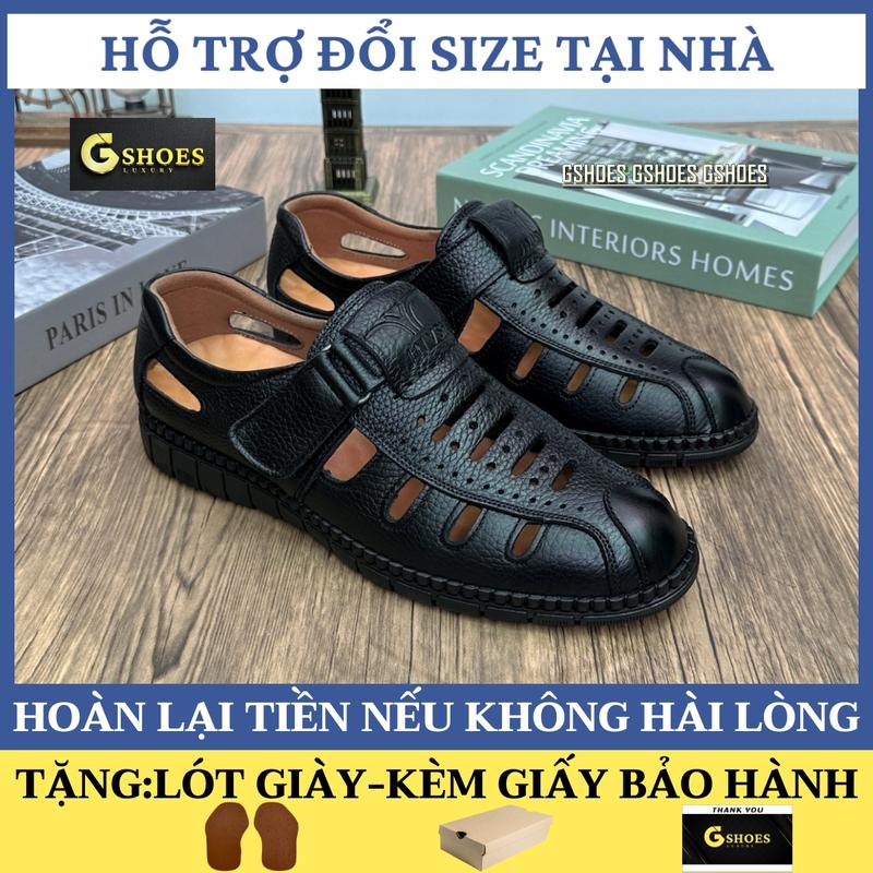 Giày rọ nam chất liệu da thật mềm mại đế cao su êm chân GS300 (tặng lót giày kèm giấy bảo hành)