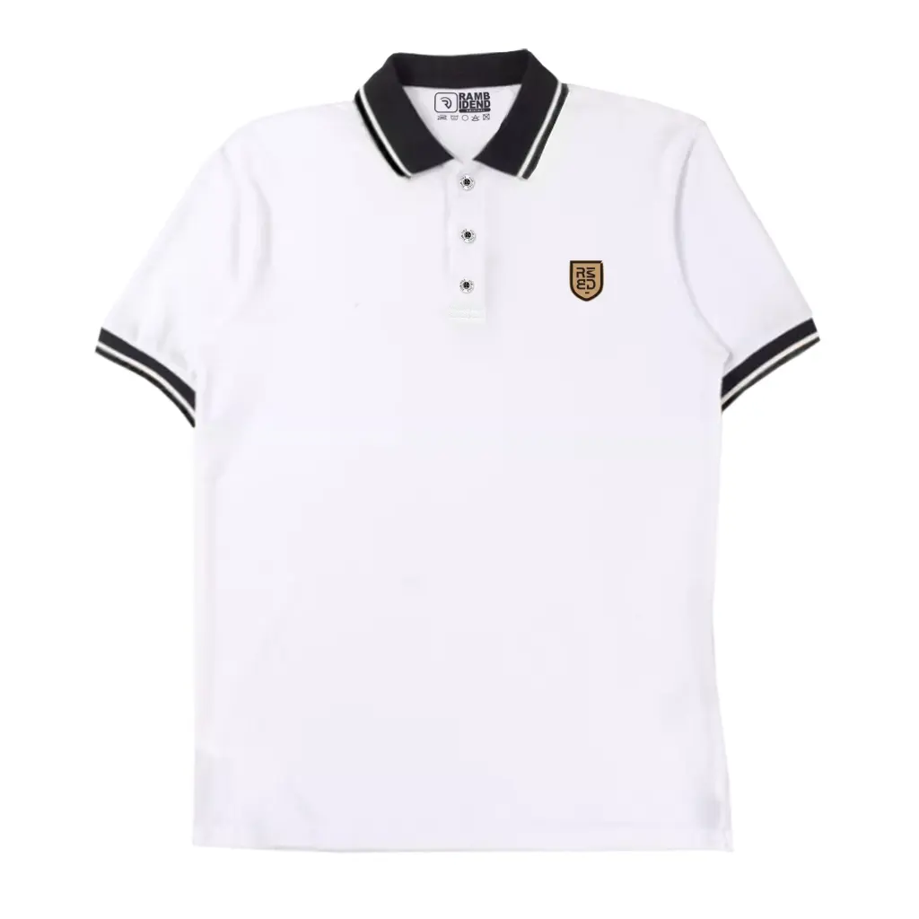 Rambidend - Kaos Polo Shirt Kerah Kombinasi Terkeren T-Shirt Baju Santai Baju Kerja Baju Kerah Brand Quality Rmbd Original Titik Bawah Putih List Hitam