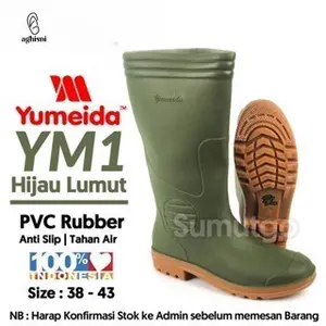 [ TERLARIS ] YUMEIDA YM1 Sepatu Boot Karet PVC Hijau Lumut Tinggi / Rubber Boots Hujan Viral YM-1 YM 1 Anti Air Waterproof Kerja Pabrik Pabrik Kebun Konstruksi Surveyor Tracking Treking Kontraktor Tambang PKL Mahasiswa HSE K3 Motor Biker Touring