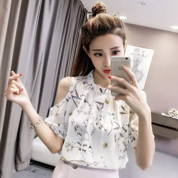 Blouse chiffon korean atasan wanita lengan pendek korean Style CS-30