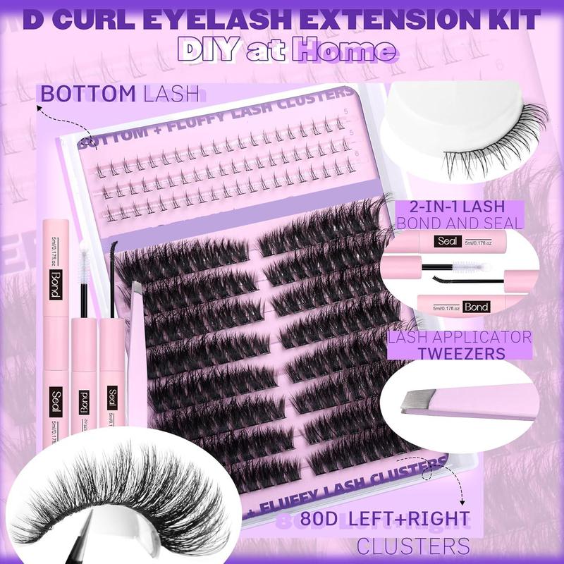 Product Introduction of Individual False Eyelashes with Glue & Remover & Tweezers, 1 Set Natural Look Eyelash Extensions, Self Grafting Curl Eyelashes, Eye Makeup Enhancement, Cosmetic 3
