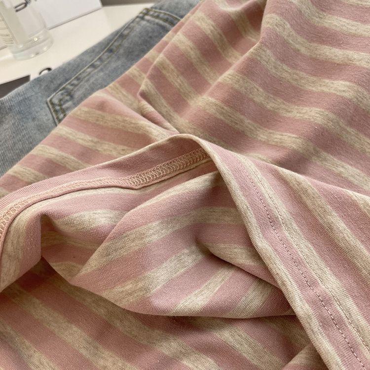 Product Introduction of Áo Thun Vai Ngắn Tay, Màu hồng Hoa Sen, Dành Cho Nữ, Phong Cách Cổ Điển Mỹ, Áo Thun Kẻ Sọc, Dáng Rộng Vừa Vặn, Bó Sát, Áo Pháp, Thích Hợp Cho Mùa Hè, Topj Cổ Tròn cruehawt flannel cruehawt flannel, Women 7