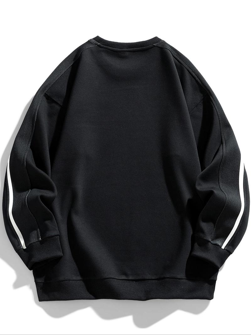 Product Introduction of Men's Regular Fit Striped Print Round Neck Sweatshirt, Y2k Clothes 2000s, Fashion Casual Cozy Letter Detail Long Sleeve Top for Daily Outdoor Wear, Sweatshirt for Men, Men Clothes for Spring Fall, Going Out Top 29