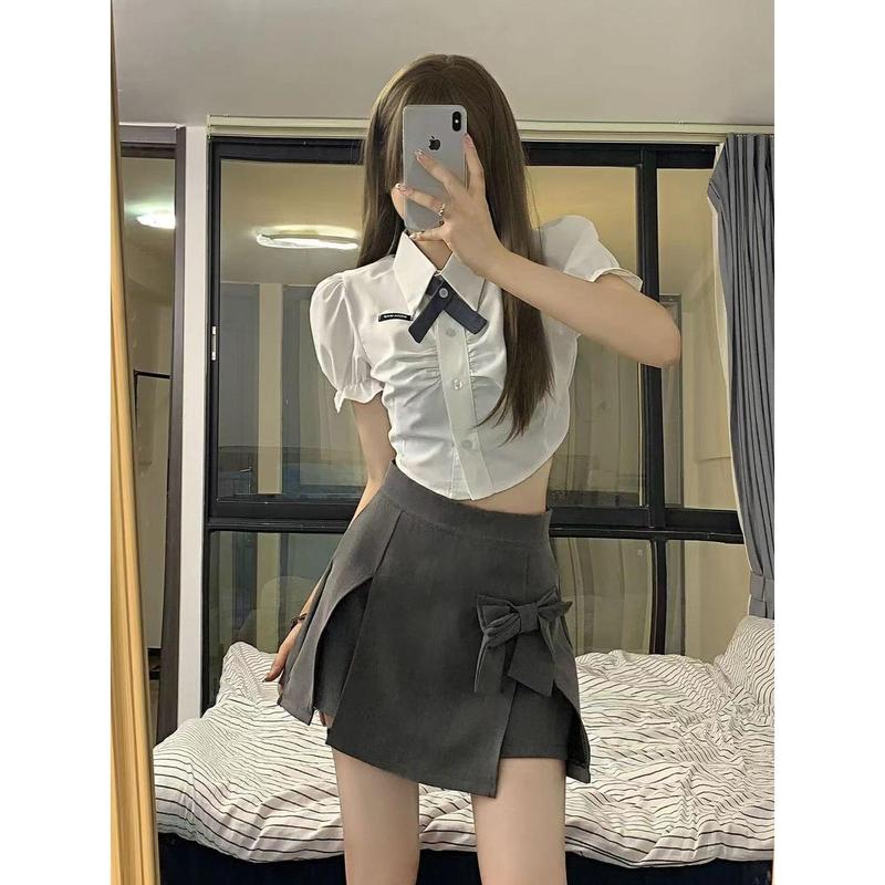 Trang Phục Nam Mùa Hè, Cỡ Nhỏ Tay Phồng Màu Trắng, Váy Bodycon, Phong Cách Preppy, Bộ Đồ Hai Mảnh, Dành Cho Phụ Nữ, Thiết Kế Dễ Thương Và Gợi Cảm, Thích Hợp Cho Năm 2023, Bán Chạy, Có Sẵn Trong Cửa Hàng, Bán Năm 2025 2