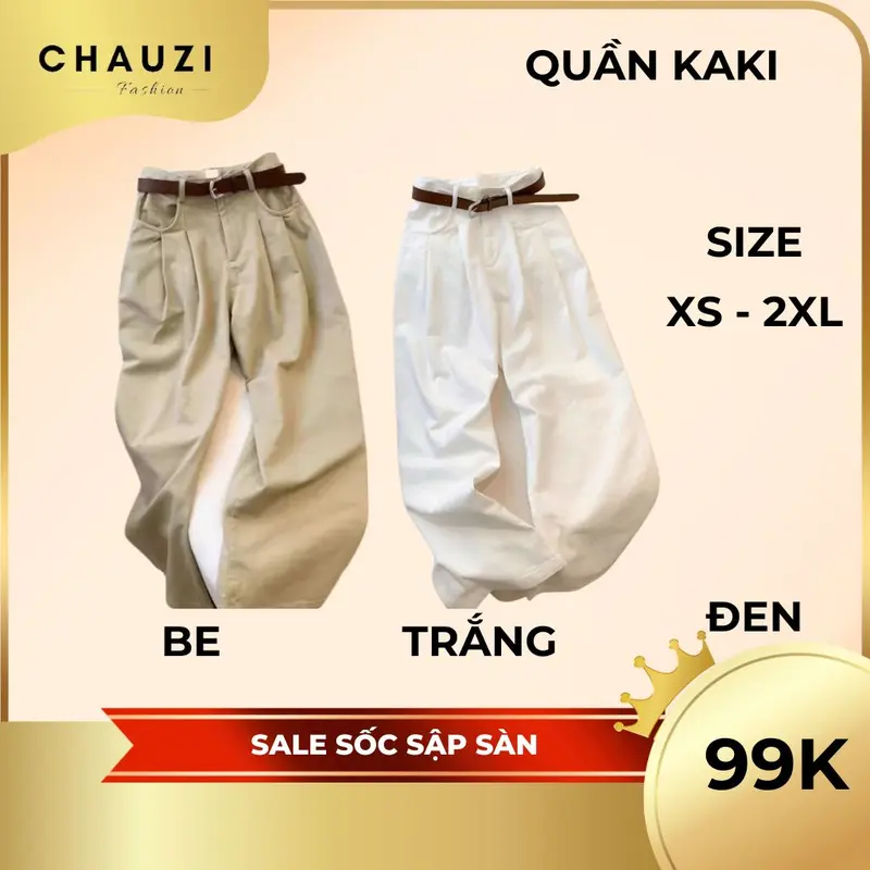 [ XẢ KHO ] Quần Kaki Dáng Suông Nữ CHAUZI QD691 - Phong Cách Casual Pants Dễ Phối Đồ Thiết Kế Thời Trang Hottrend 2024 - Women Nhung Kaki Jean Đen Kem 0