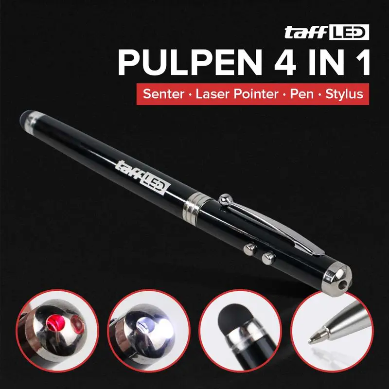 TaffLED Pulpen 4 in 1 Senter Laser Pointer Pen dan Stylus Tinta Hitam - T0054 X SERA 0