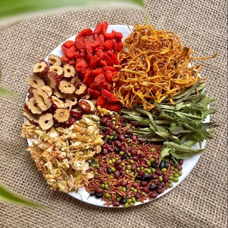 Hộp 30 gói Trà gạo lứt đông trùng mix gạo lưt .đông trùng.táo đỏ.kỉ tử.đậu đen .đậu xanh. nụ nhài.cỏ ngọt Hữu cơ Tea kombucha dang traatiso thảo tra dong ô ngũ tratang tet coxing tradetox dưỡng duong thanh 5