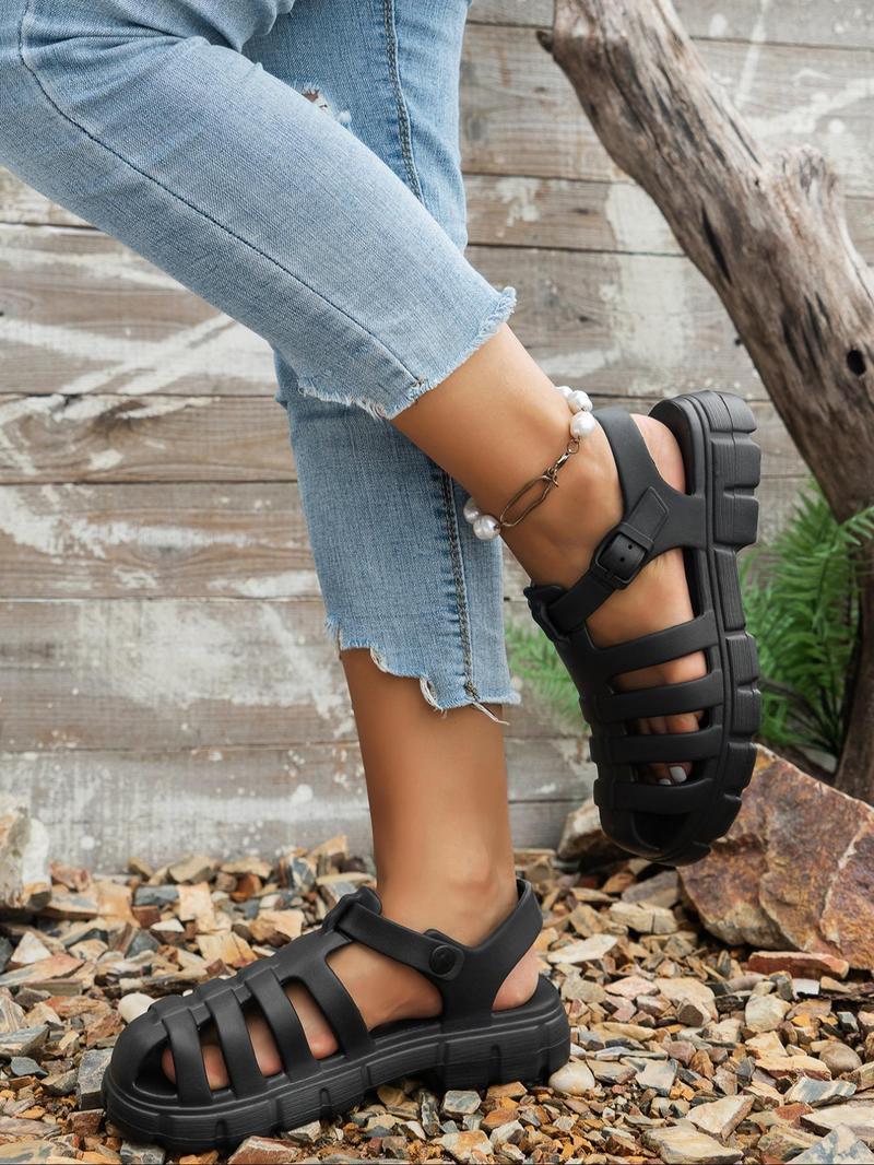 Product Introduction of Women's Fashionable Plain Color Platform Sandals, Casual Comfortable Breathable Gladiator Sandals  for Beach Vacation, Non-slip Lightweight Sandals for Daily Wear 2