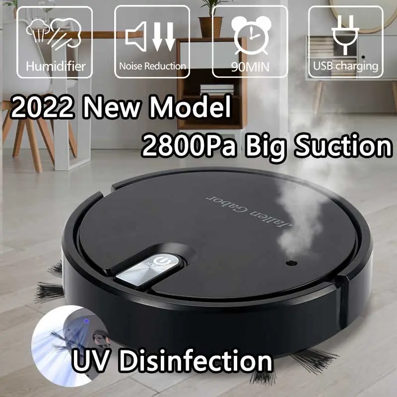 Robot hút bụi thông minh, Hoàn toàn tự động, 3 trong 1, Sạc USB, Robot quét dọn, Chức năng hút bụi và lau khô và ướt, với chức năng khử trùng bằng tia cực tím, Máy làm sạch 0
