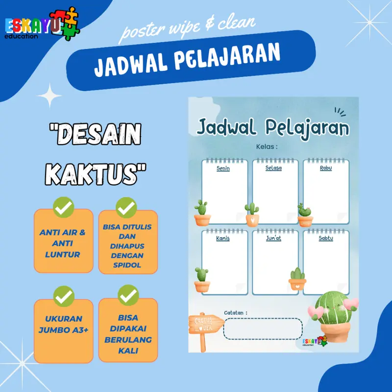 POSTER JADWAL PELAJARAN WIPE AND CLEAN / poster sekolah anak 2