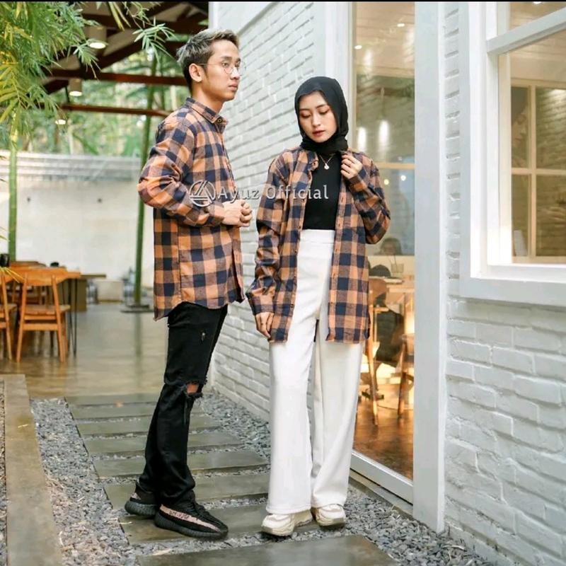 kemeja couple an flanel panjang pria wanita isi 2 kemeja baju Pasangan Santai 4