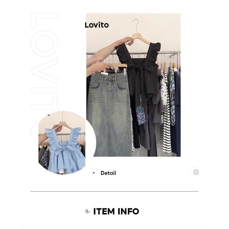 Product Introduction of Lovito Casual Plain Bow Back Tank Top for Women LNA26132 Blue/Black Blouse Fit Sleeve Korean Korean Style Loose Polyester Comfort Shirts Lingerie Basic Cute Minimalist 18