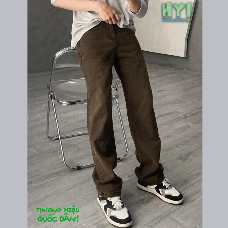 Quần jean ống suôg màu nâu đất chất vải jean cực đẹp Menswear Nam Pants Có Túi Ong