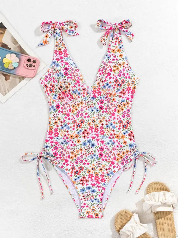 Women's Floral Print One-piece Swimsuit, Casual Sleeveless Swimwear for Beach Holiday Vacation, Ladies Swimsuit for Summer, Swim Bodysuit 5