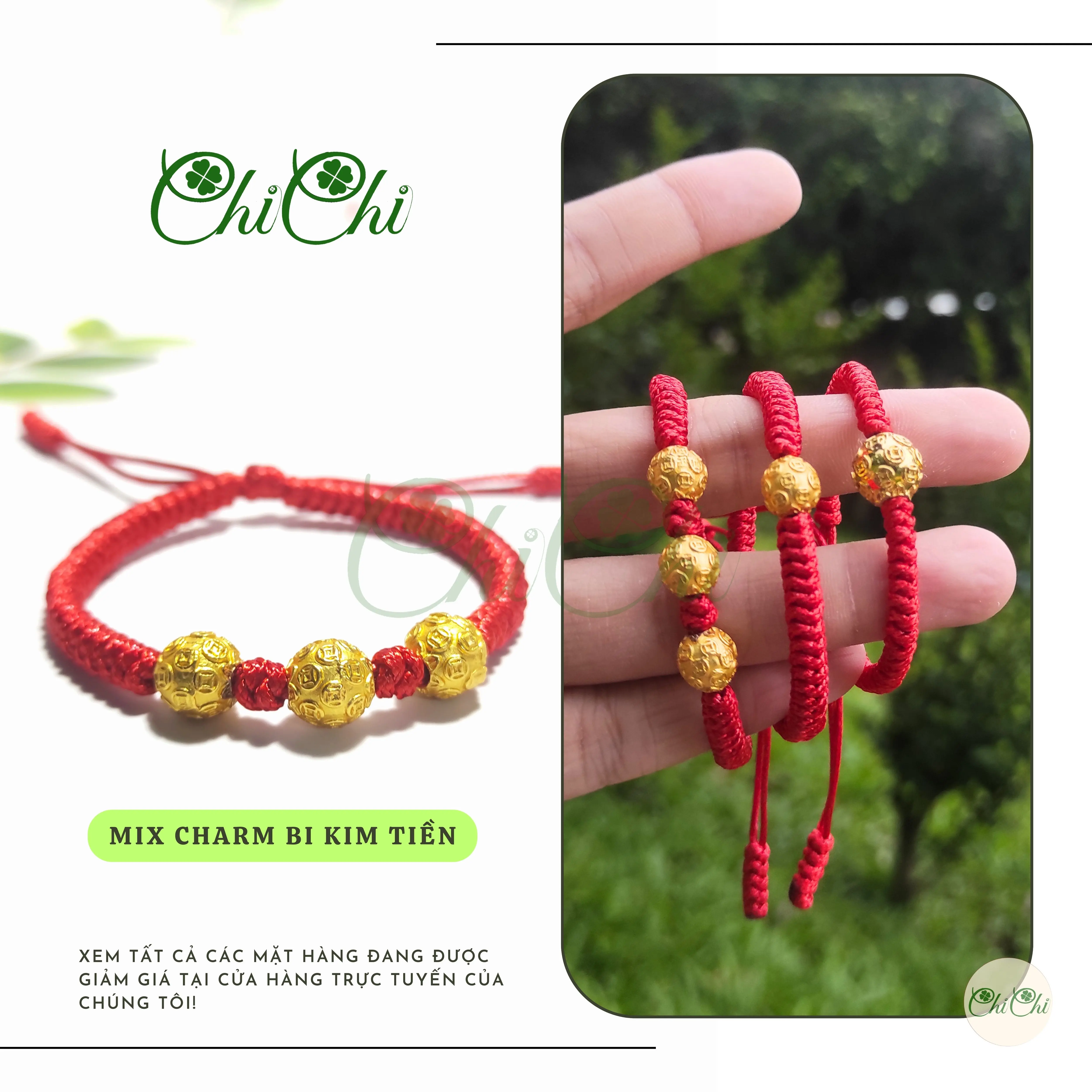 [Chi Chi] Vòng Tay, Lắc Tay Dây Chỉ Đỏ May Mắn Mix Charm Bi Kim T iền - MS027 Phụ Kiện vòng  bi kim tiền