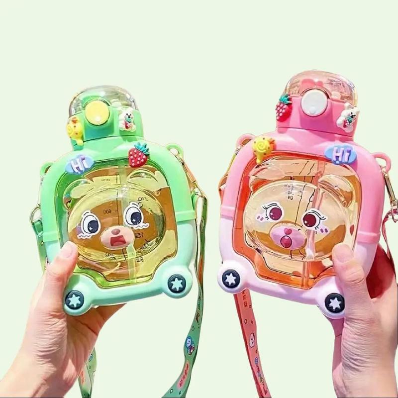 Bình Nước Hình Ô tô Bear Cup Dung Tích Lớn In Hình Gấu Hoạt Hình Dễ Thương