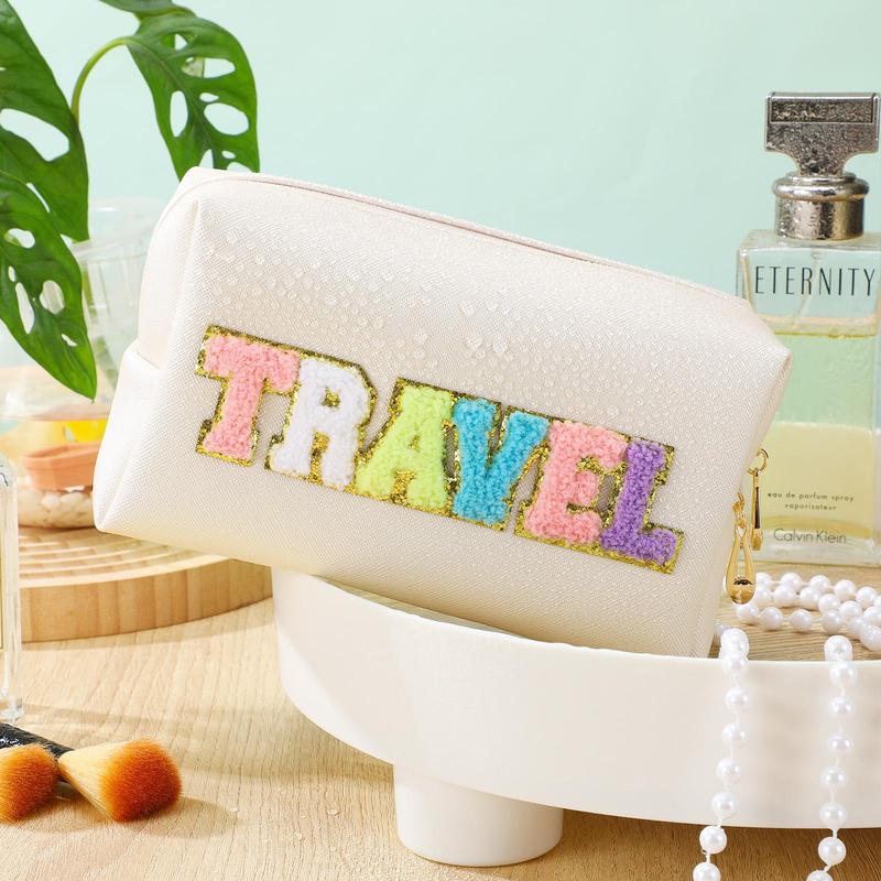 Letter Pattern Makeup Bag, 3 Counts Portable Multifunctional Zipper Makeup Organizer Pouch, Storage Bag for Skincare, Lotion, Snacks 2