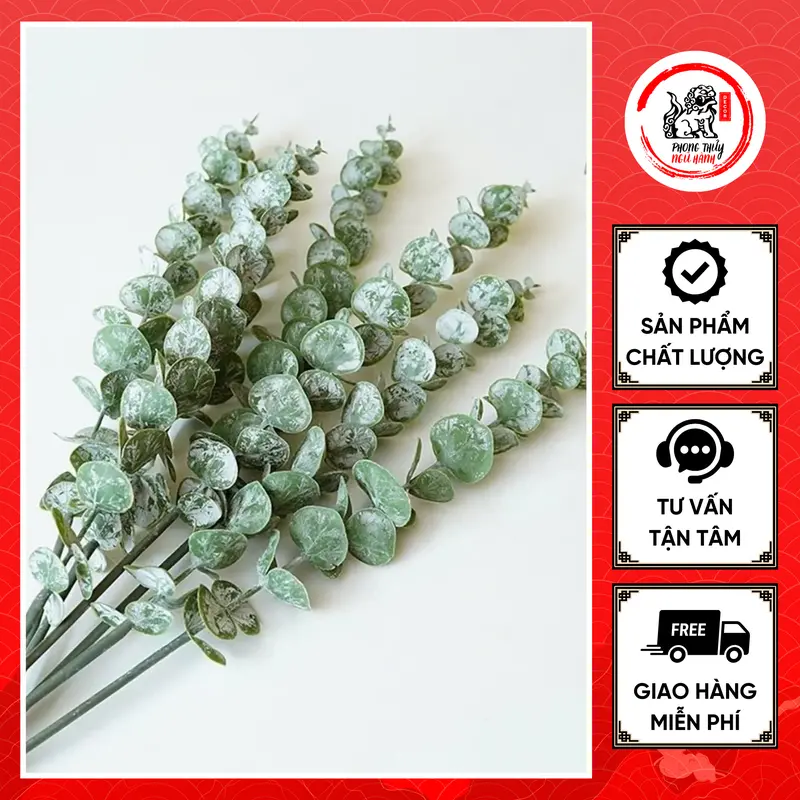 5 Nhánh Lá Táo Phấn Lá Khuynh Diệp Nhựa Bó Hoa Lụa Sáp Cô Dâu Trang Trí Đám Cưới Nhà Cửa 50cm 0