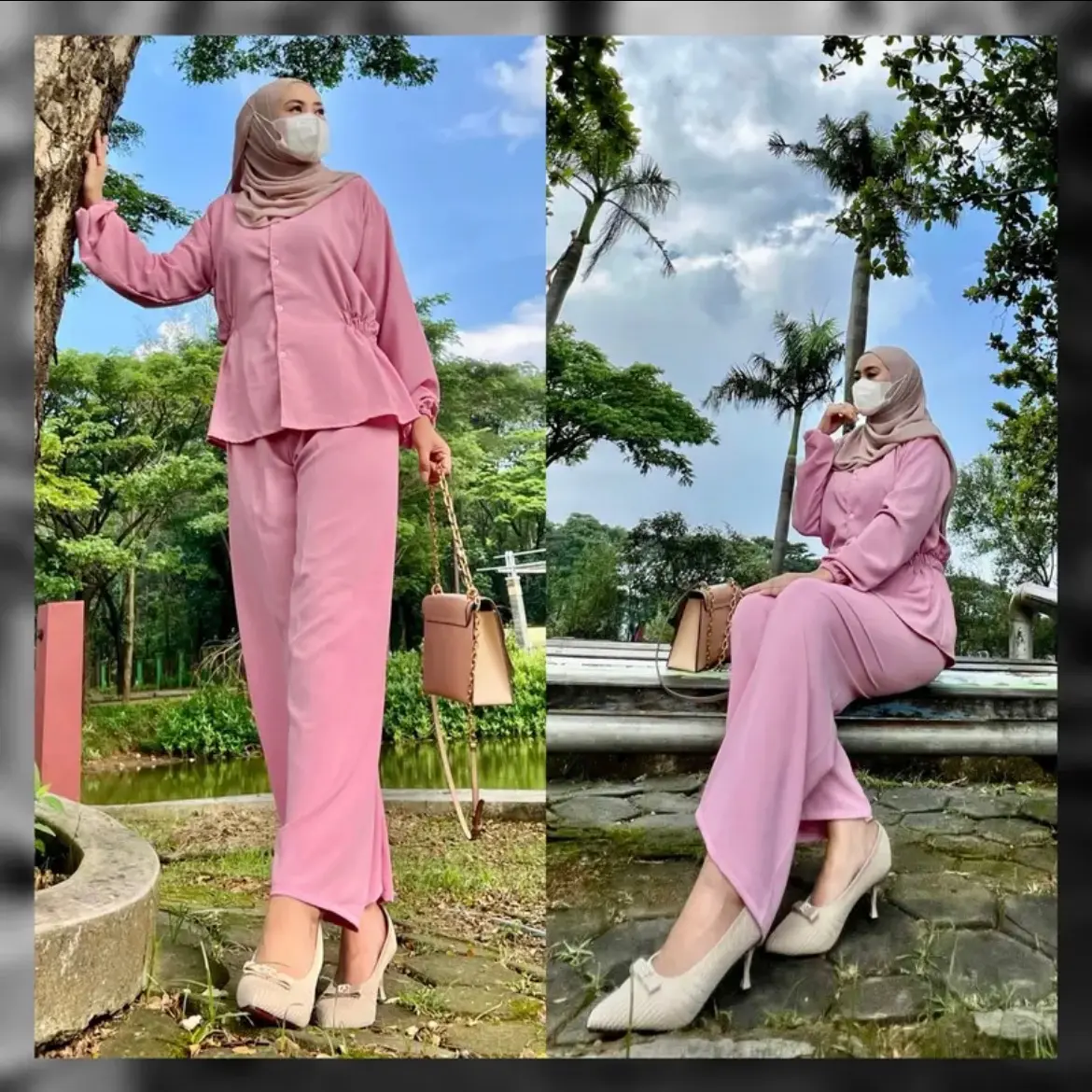 AIRIN ONE SET // SETCEL KEKINIAN // ONE SET celana kancing muslim  karet  wanita  airflow  crinkle  setelan  baju  tebal  Tunik Panjang Atasan  Kulot  Balon  Dewasa  Nyaman  Variasi Jilbab