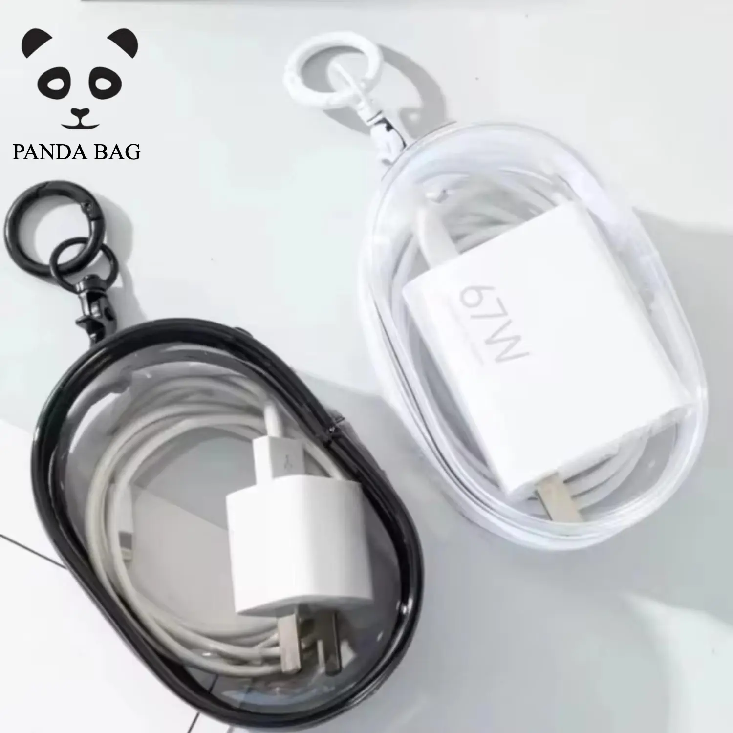 Data cable charger earphone transparent storage small round bag