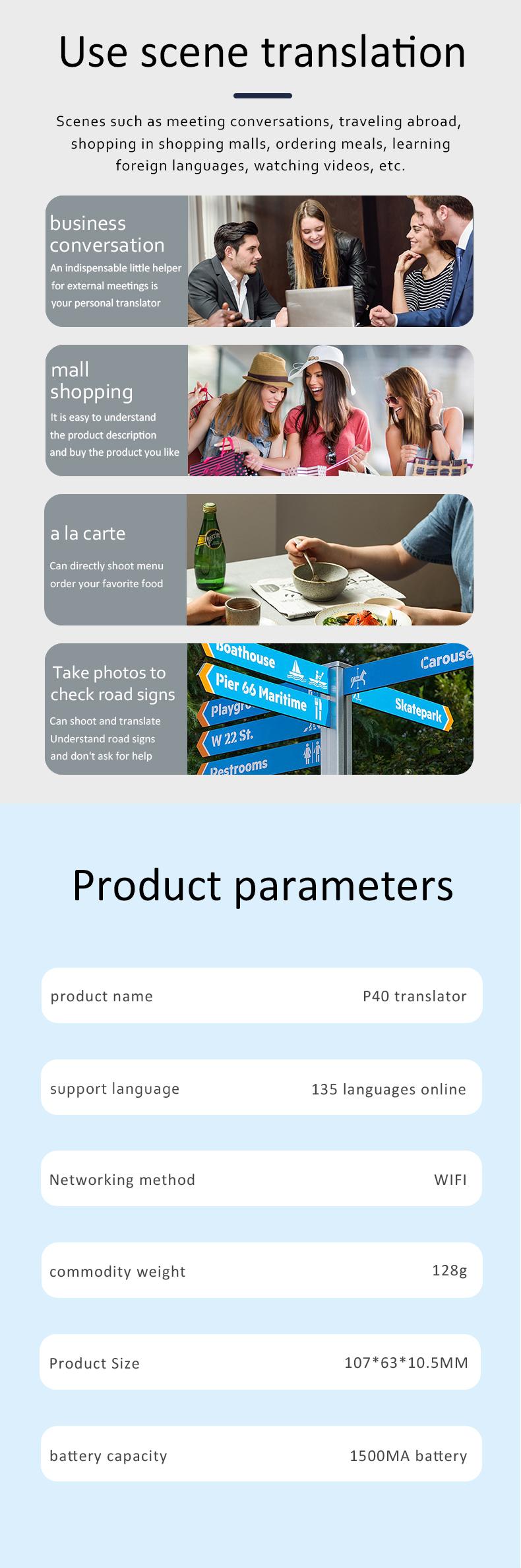 Product Introduction of P40 Smart Translator 135 Global Languages Voice Intelligent Online Translation Machine Offline Multilanguage Speech Translate 35