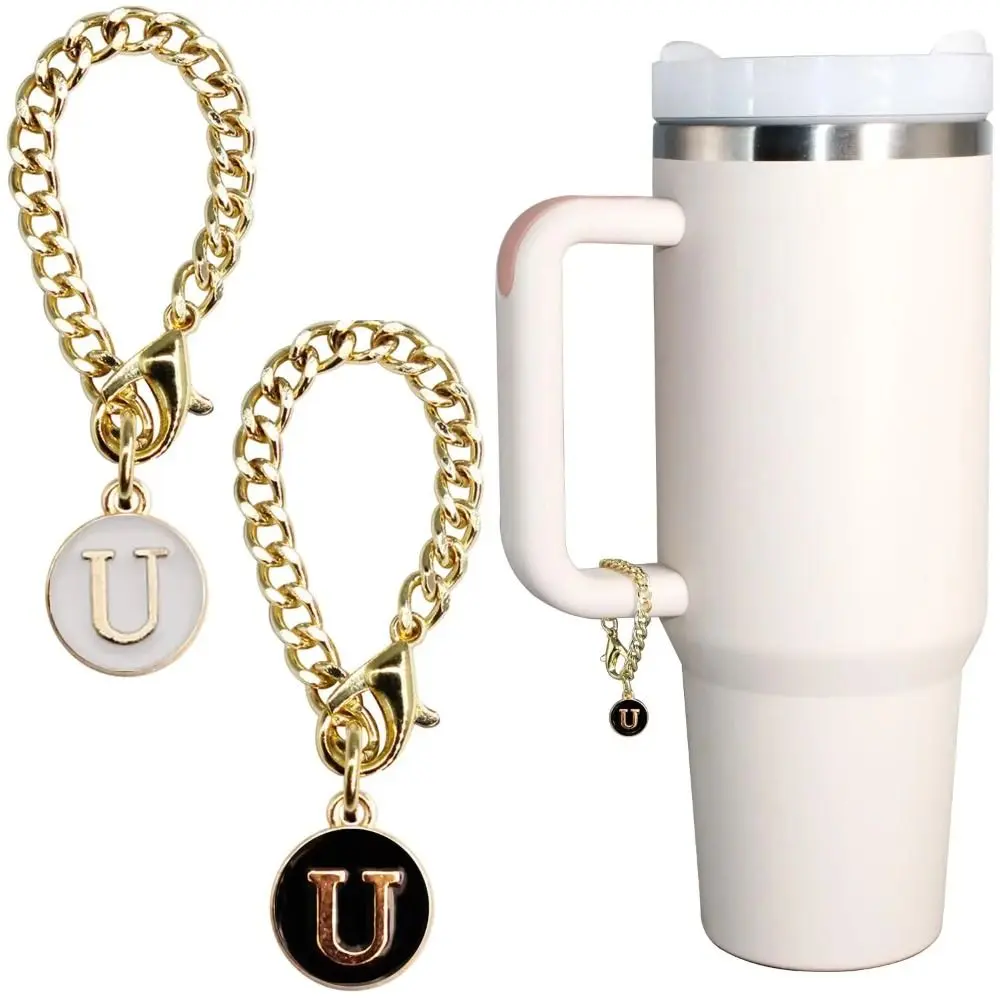 Simple White/Black Letter Charm for Cup Initial Name Hanging Identification Letter Charm with Buckle Personalized Handle Charm Bags