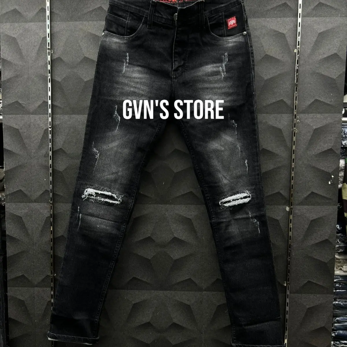 SIZE 28-33 [BISA COD]Celana  panjang sobek original GV 45 /celana jeans panjang pria/celana jeans  panjang black baron Slim-fitt Denim Melar Motif Nyaman Hitam Cowok