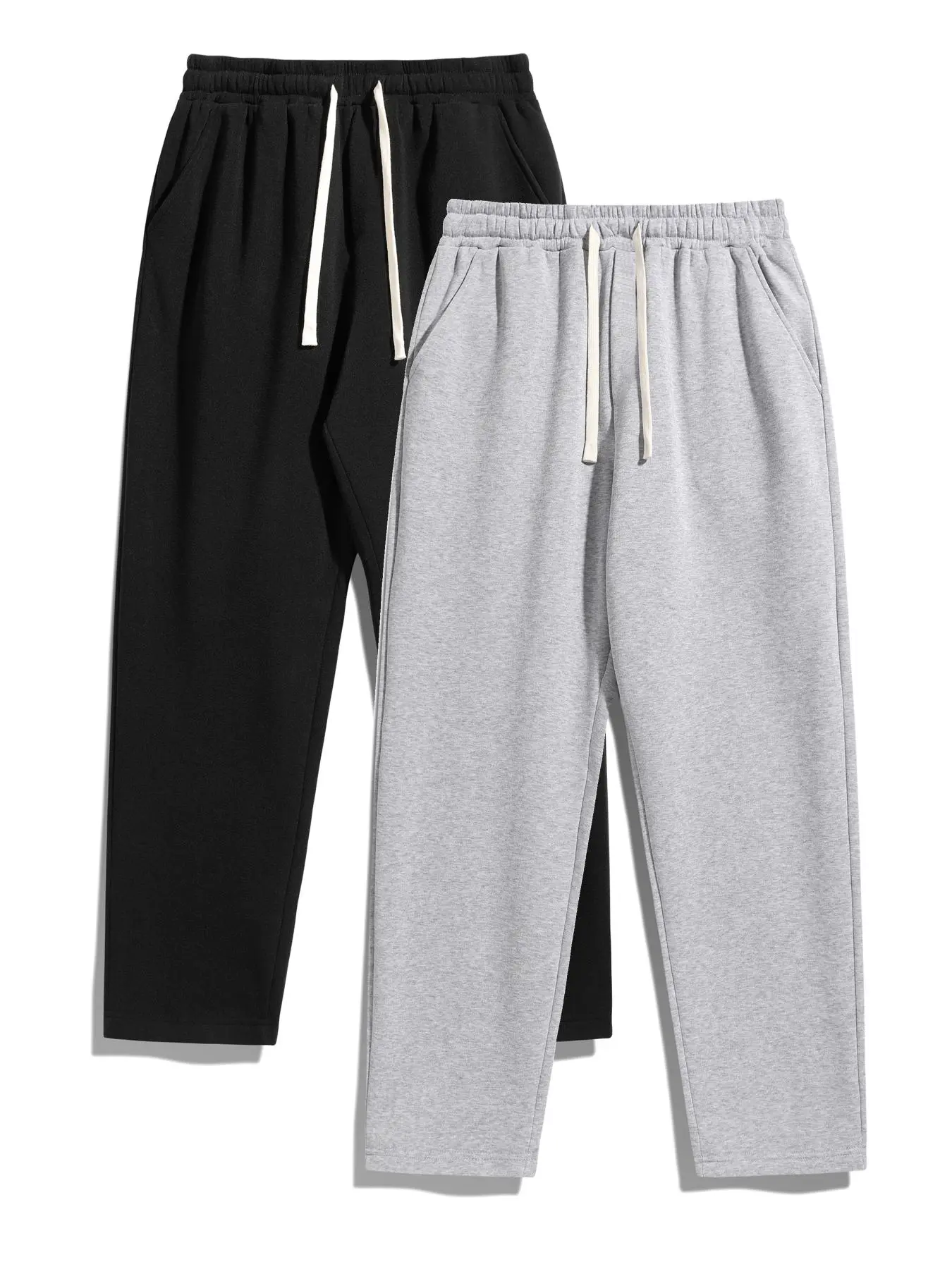 Men's Solid Thermal Lined Drawstring Waist Pants, Casual Comfy Regular Fit Straight Leg Trousers for Fall & Winter, Men's Bottoms for Daily Wear, Boyfriend Sweatpants Trend, Trousers for Men, Mens Pants
