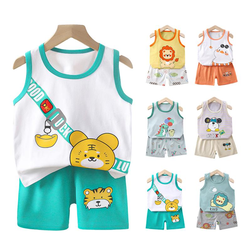 Product Introduction of (0-6Y) Girl Boy vest Terno For Baby Boy Girl Kid Muscle Tees Sando Infant Kids Singlet Shorts Set Sando Toddler Cotton Dinosaur Lion Bear Prints Pajama Terno Summer Outfit Causal Clothes Birthday Gift 4