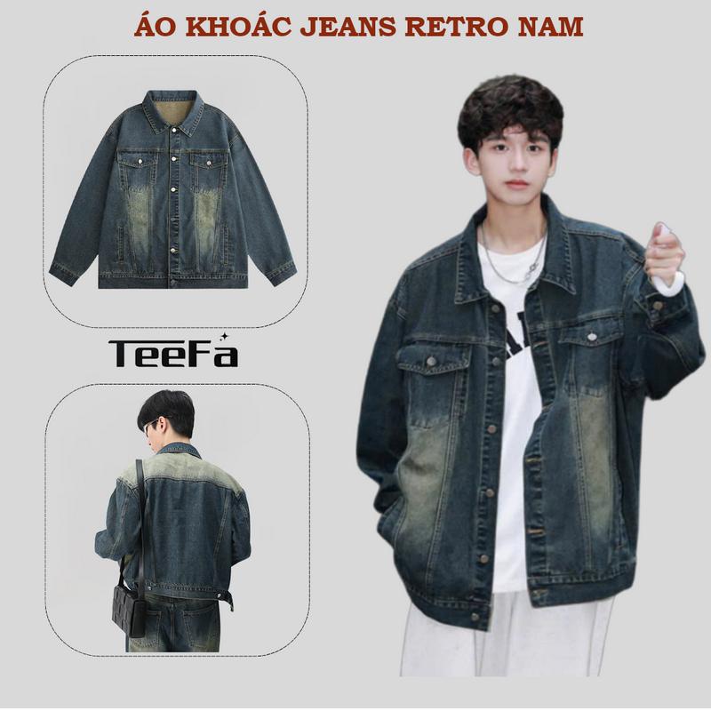  Áo Khoác Jean Nam Nữ Áo Khoác Bò Có Cổ Màu Xanh Retro Unisex TEEFA Form Rộng phong cách Basic Hàn Quốc Menswear Denim Jacket Nhung 