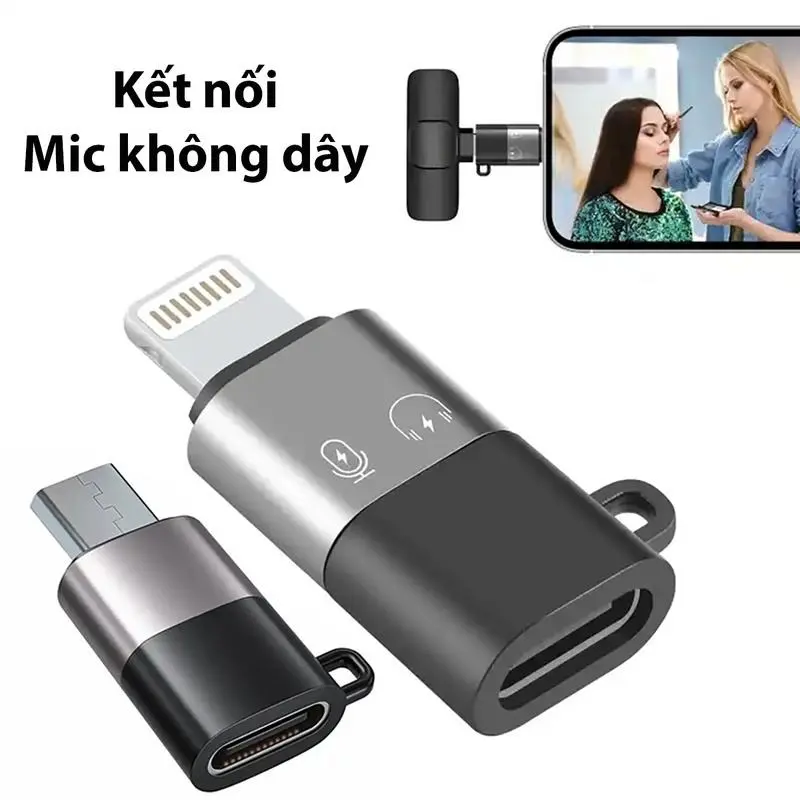 Đầu chuyển đổi Type C sang lightning và micro usb dùng cho mic không dây Usb OTG Phone Phụ Kiện micrô không dây có 1