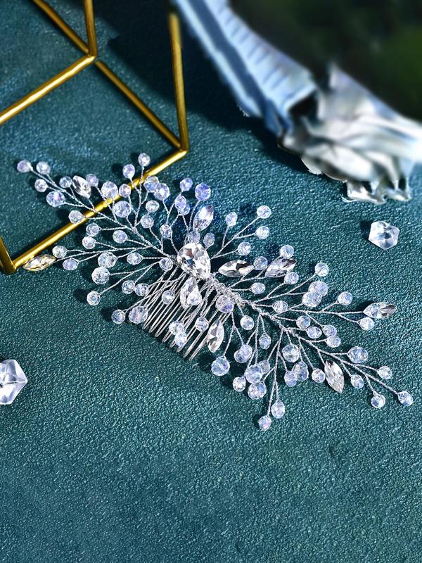 Rhinestone Decorated Bridal Headwear, Elegant Artificial Crystal Embellished Hair Comb, Wedding Bridal Party Formal Occasions Hair Accessories for Women 3