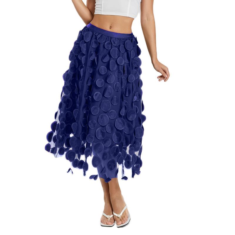 TikTok Shop Tulle Skirts for Women 3D Wave Point Midi Long Fairy Skirt Tutu A Line Mesh Layered High Elastic Waist Skirts