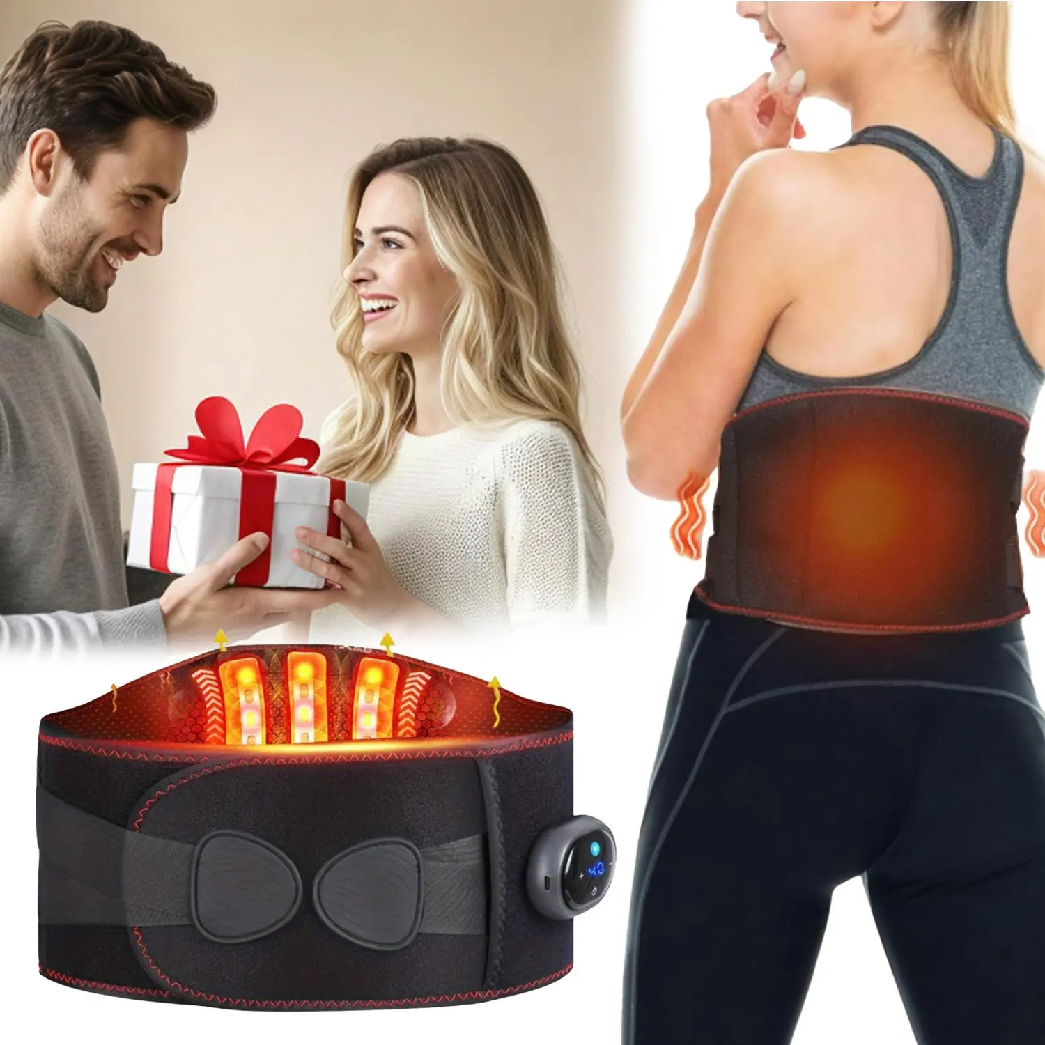 USB Rechargeable Waist Massager, 1 Box Portable Electric Hot Compress Vibration Massage Belt, Adjustable Waist Support for Women & Men