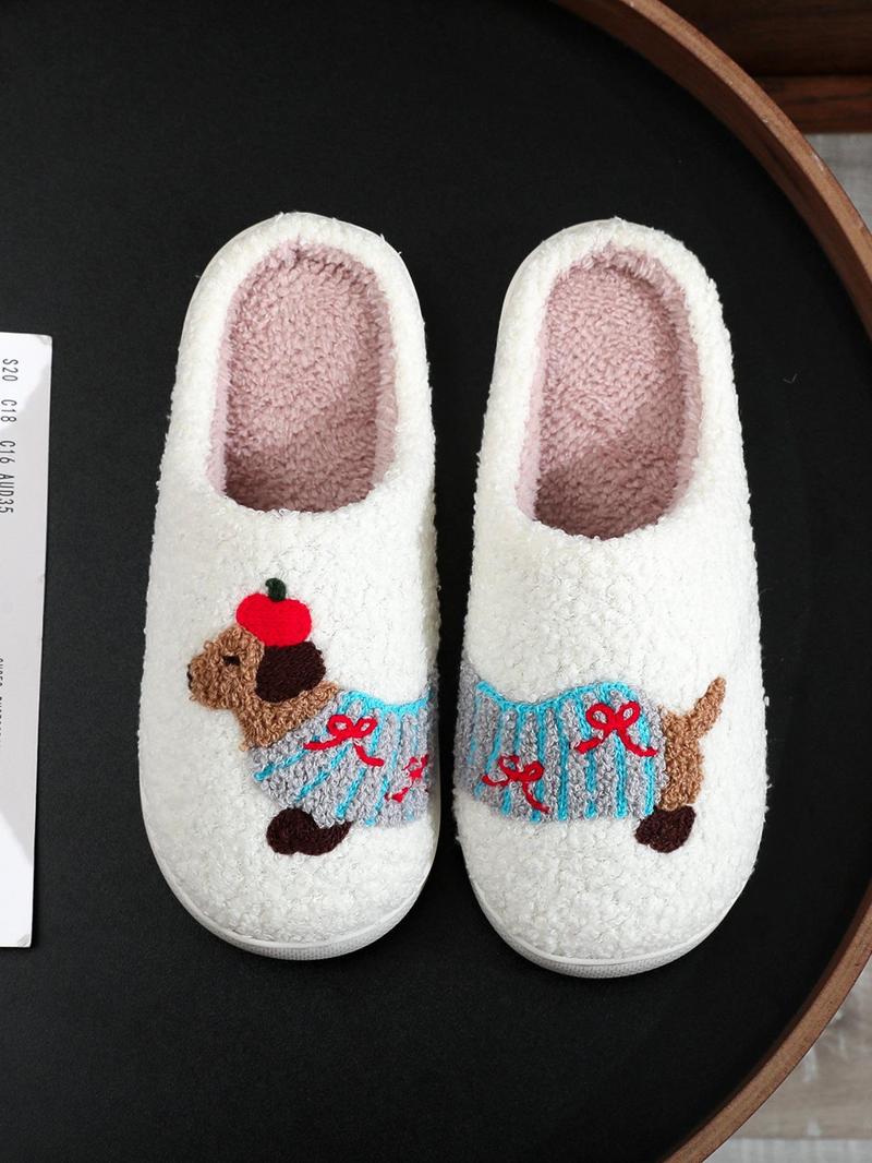 Product Introduction of Cute Dog Pattern Plush Slippers, Casual Soft Comfortable Home Slippers, Warm Slippers for Indoor & Outdoor Use for Women & Men, Girl 3