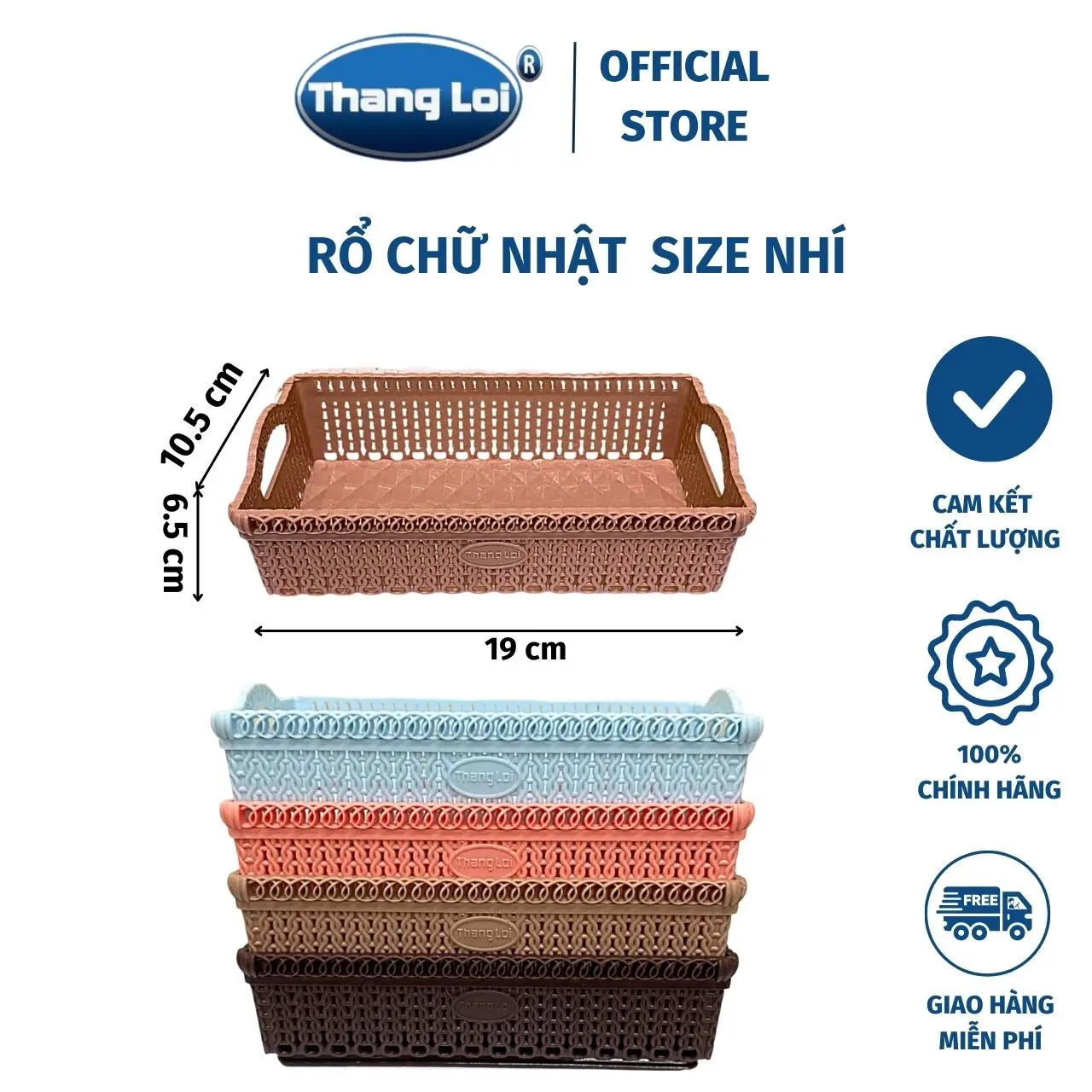 Rổ Nhựa Chữ Nhật Size Nhí 19 x 10.5 x 6.5cm Nhựa Thắng Lợi