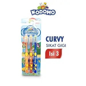 (Curvy Isi 3) KODOMO Toothbrush 3in1 | Sikat Gigi Anak-Anak Isi 3 Extra Tempat by ailin
